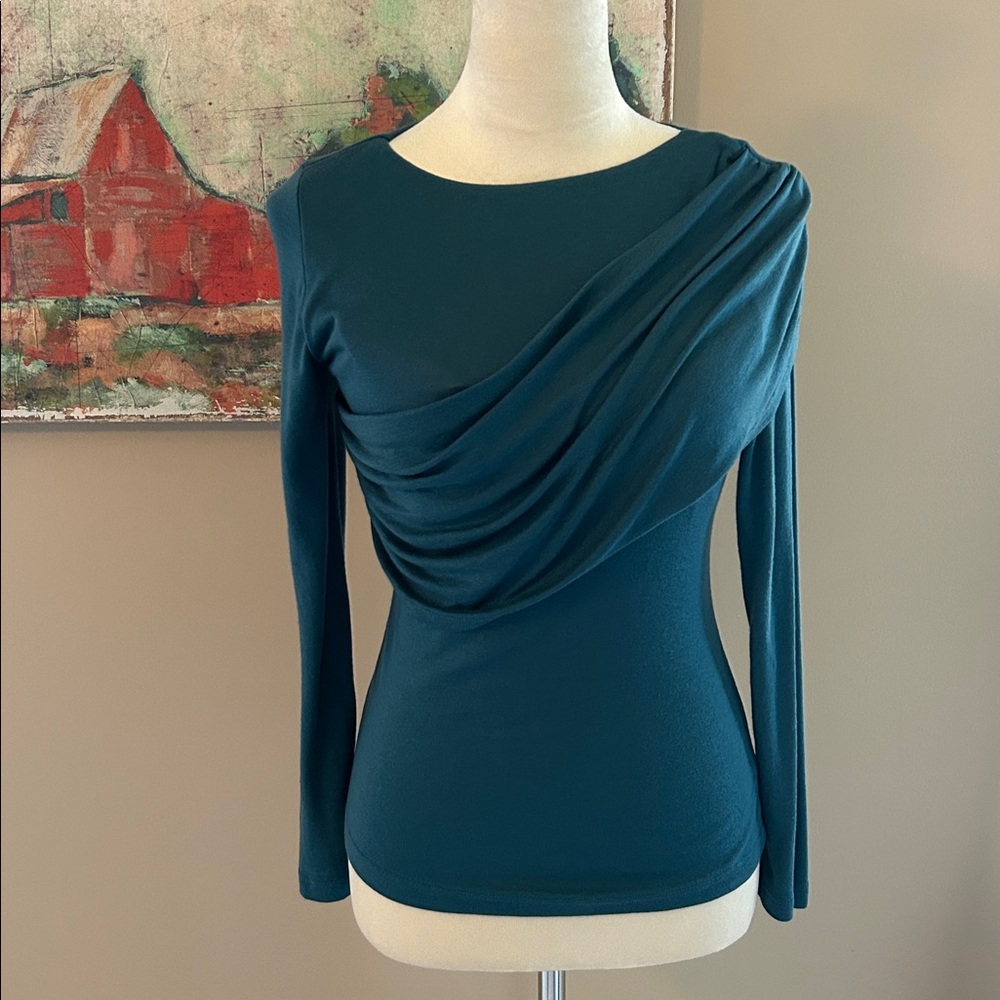 OGL Teal Long Sleeve Top with Draped Front